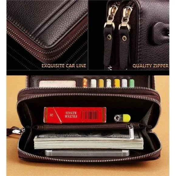 Mens Long Wallet Leather Brown Coffee - Picture 5 of 7